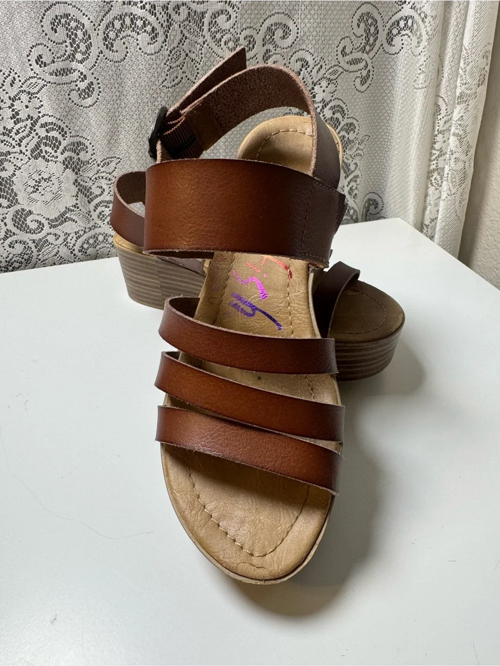 Blowfish Malibu Aurora Brown Strappy Platform Wedge Sandals, Size 6, EUC